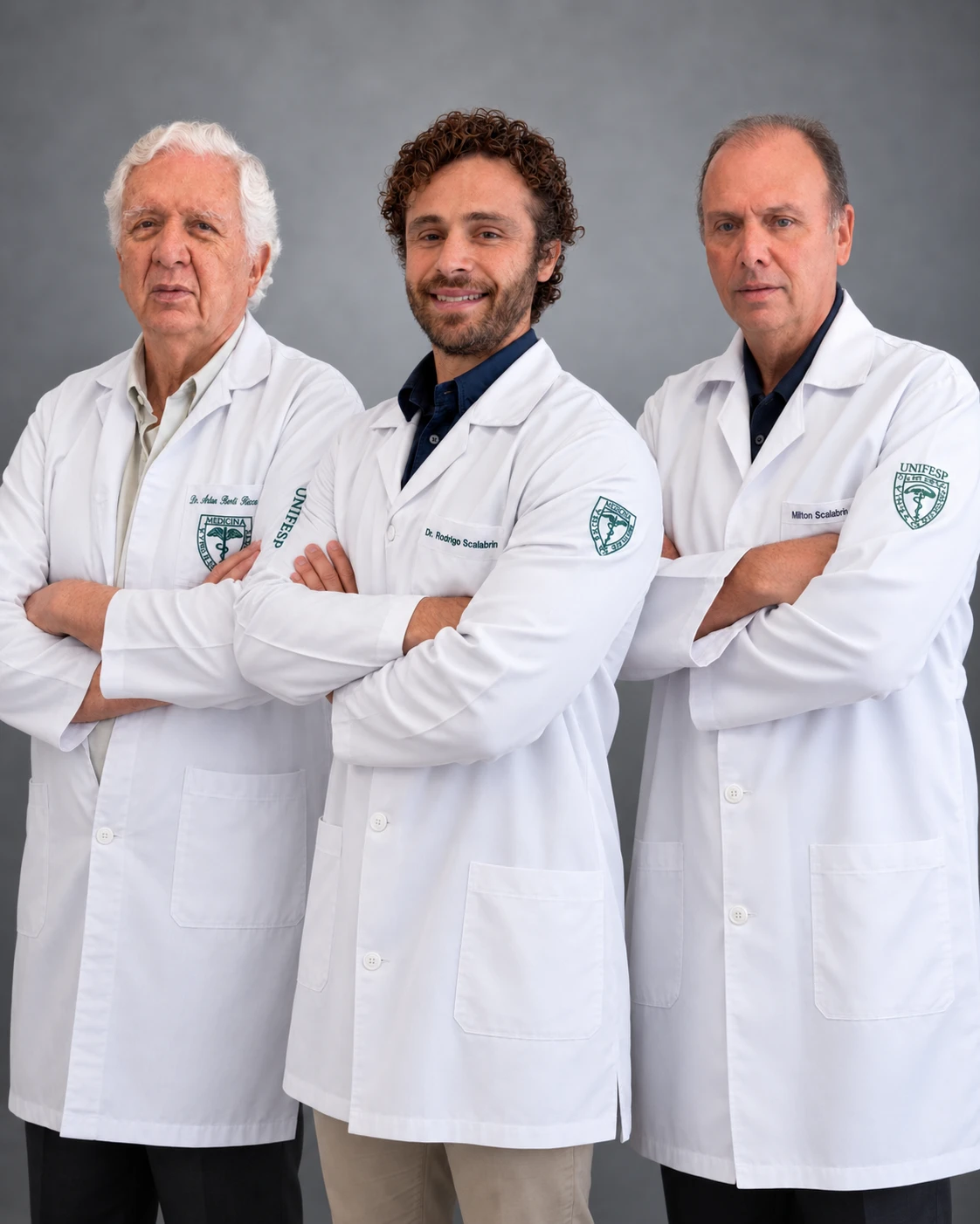 Corpo clínico do IPDAD: Dr. Milton Scalabrin, Dr. Rodrigo Scalabrin, Dr. Artur Berti Ricca
